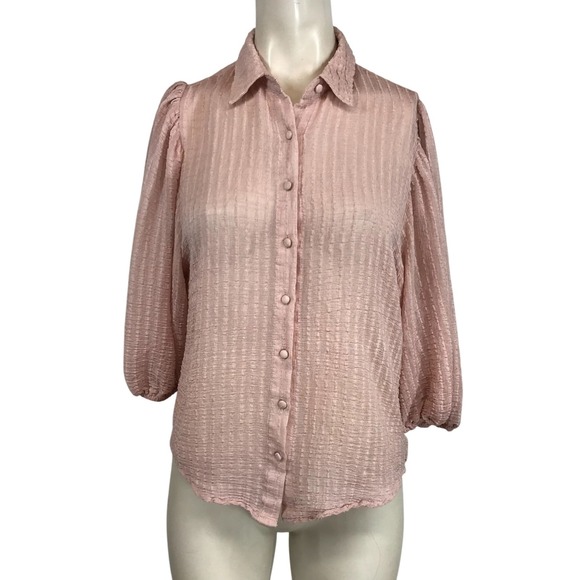 idem ditto Tops - IDEM DITTO - WOMEN'S MEDIUM - PINK 3/4 SLEEVE BUTTON  UP TOP BLOUSE